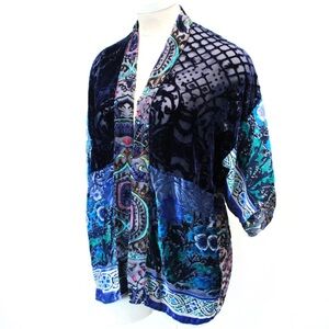 Soft Surroundings Velvet Kimono Jacket - Black and Blue
